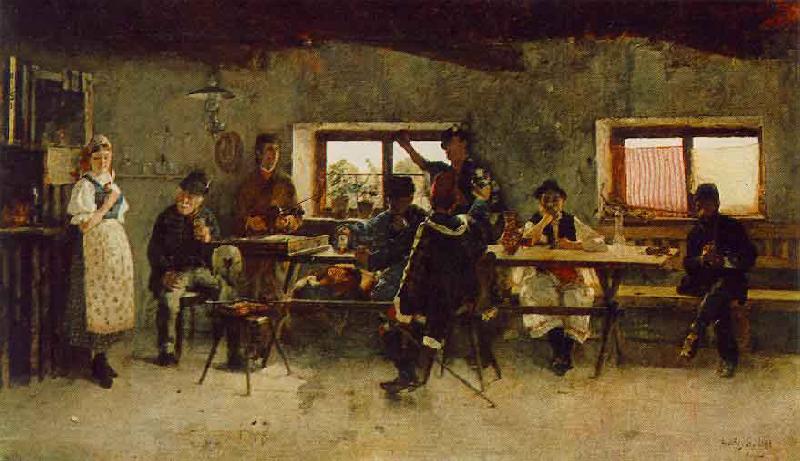 Simon Hollosy Carousing in the Tavern